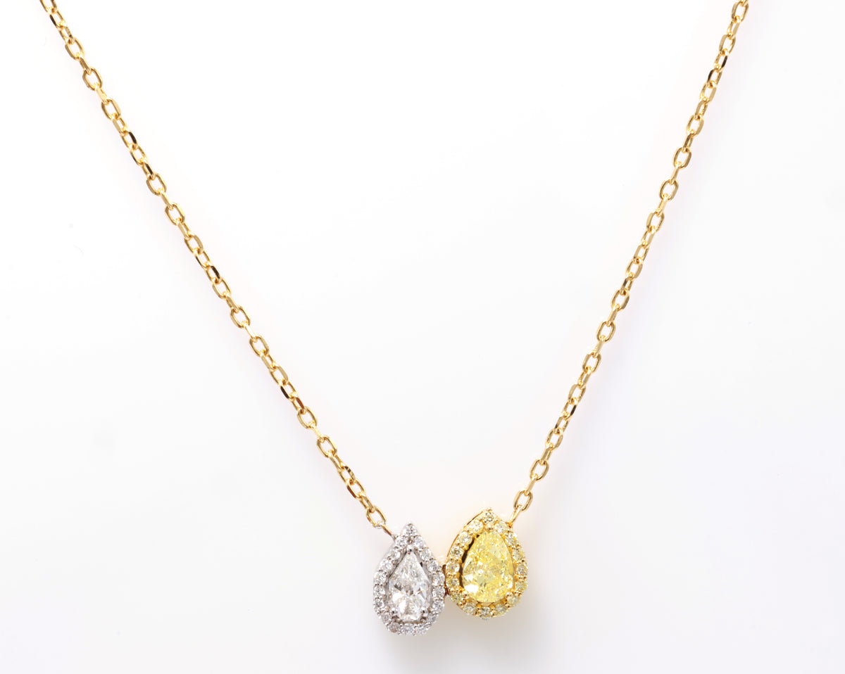 Fancy Yellow & White Pear Diamond Necklace in 18K yellow gold — view 1