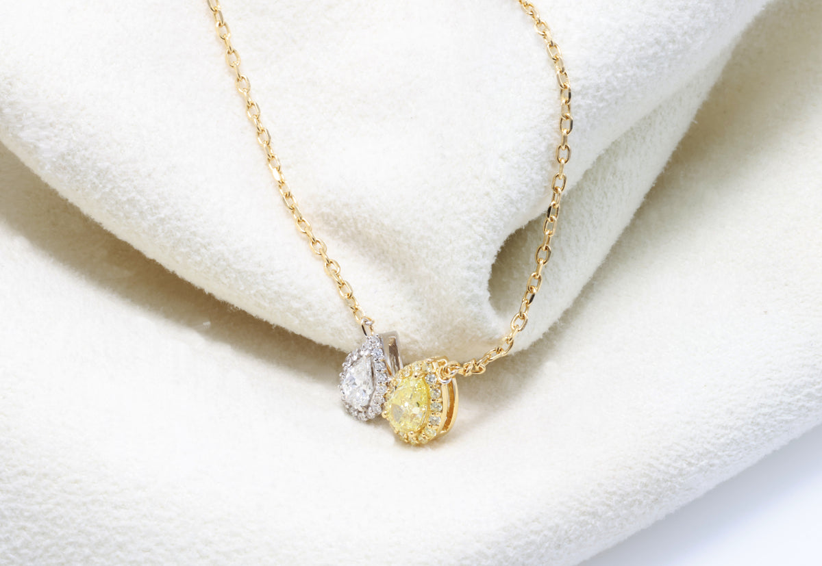 Fancy Yellow & White Pear Diamond Necklace in 18K yellow gold — view 4