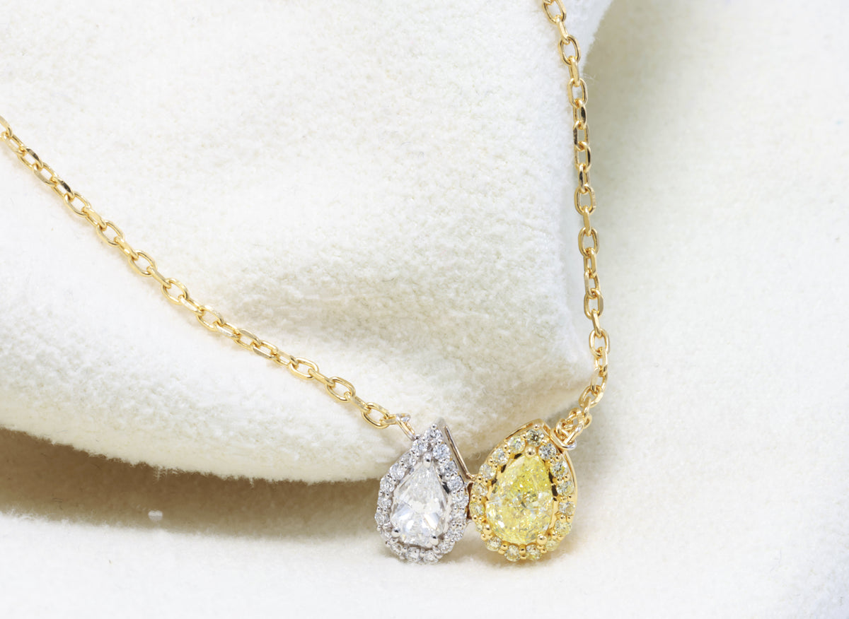Fancy Yellow & White Pear Diamond Necklace in 18K yellow gold — view 5