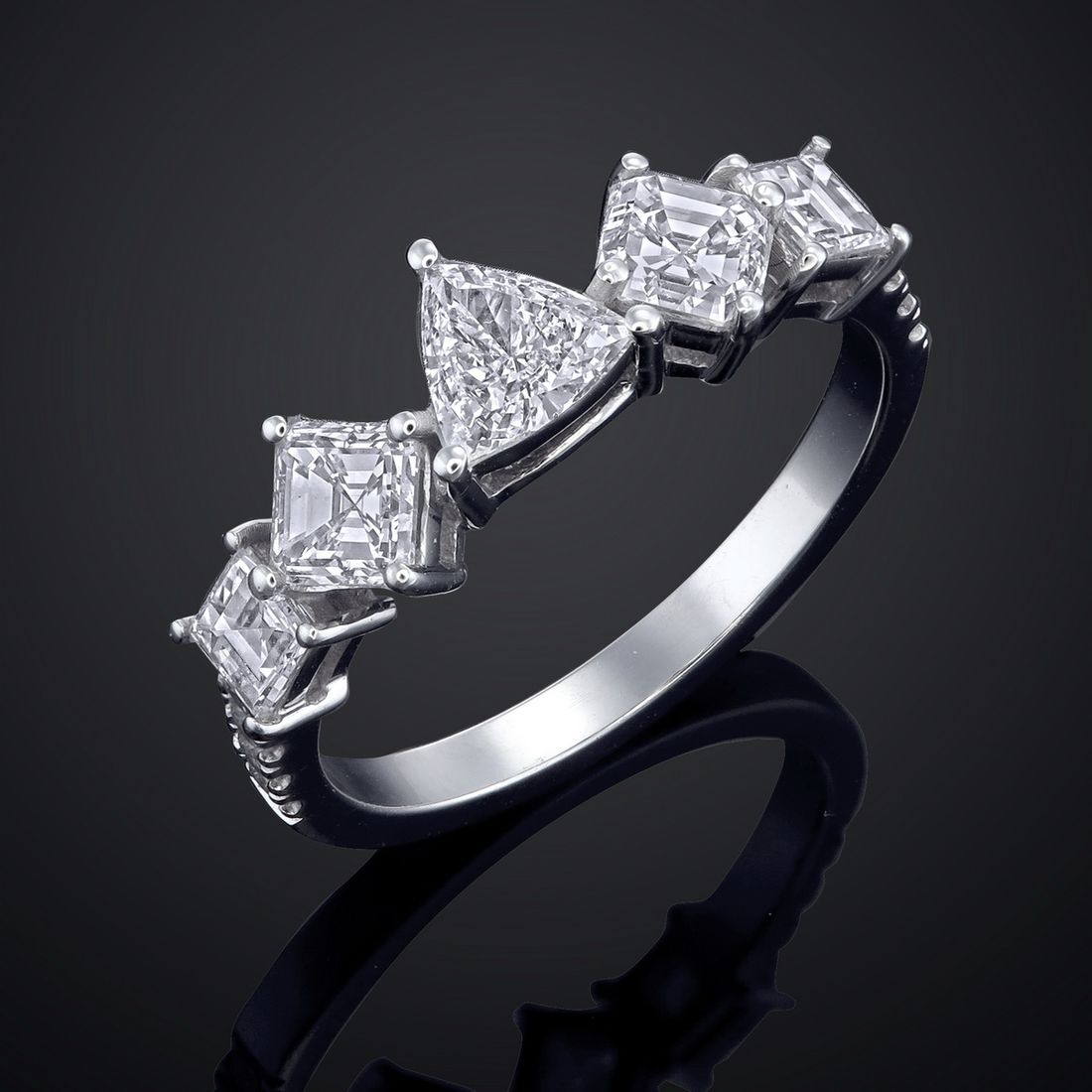 Asscher & Carré Diamond Square Ring