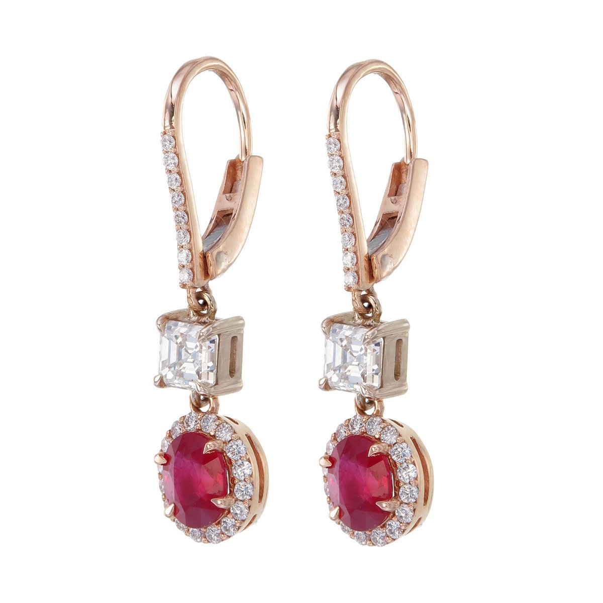 Burmese Ruby Drop Earrings in 18K rose gold — view 3