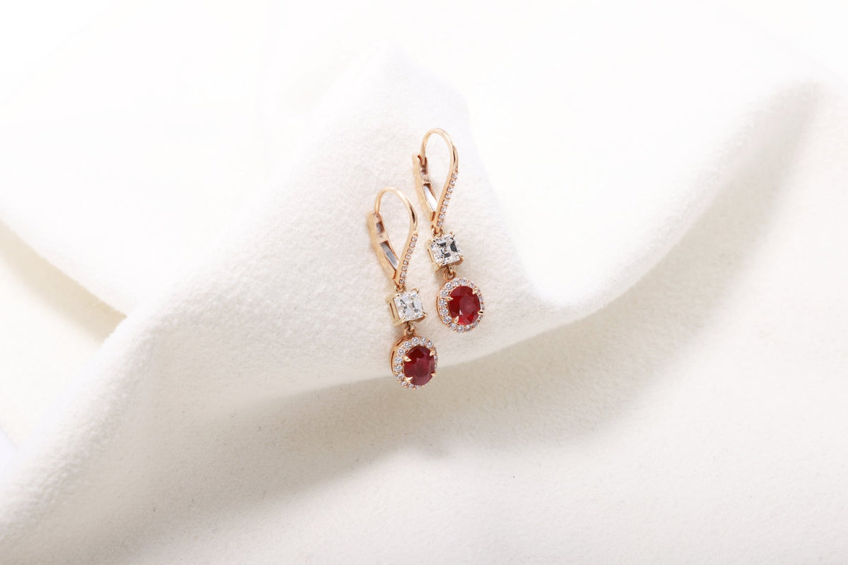Burmese Ruby Drop Earrings in 18K rose gold — view 4