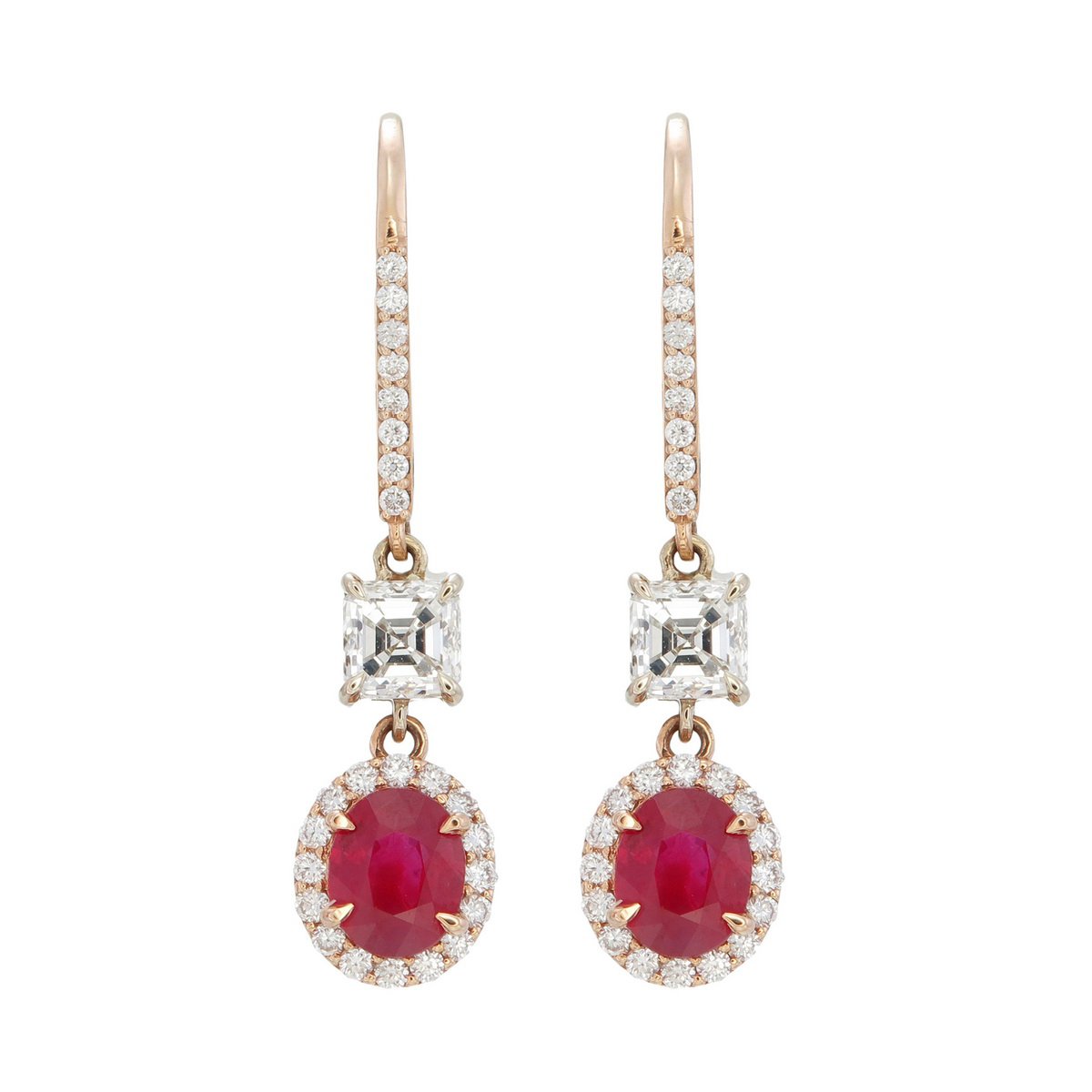 Burmese Ruby Drop Earrings in 18K rose gold — view 5