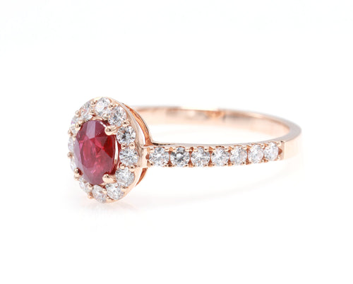 Burmese Ruby Halo Ring in 18K rose gold — view 1