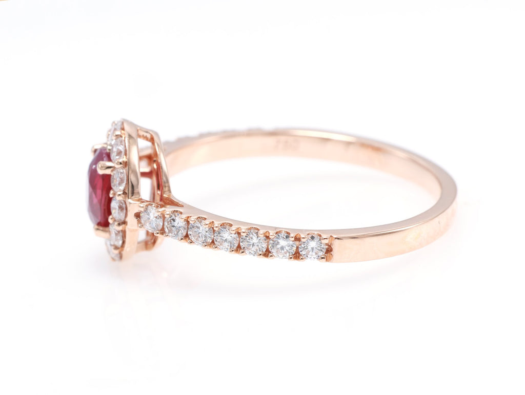 Burmese Ruby Halo Ring in 18K rose gold — view 2