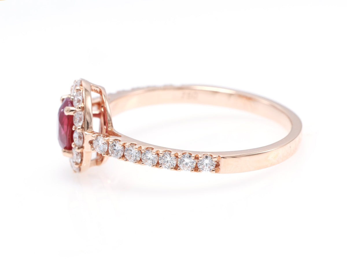 Burmese Ruby Halo Ring in 18K rose gold — view 2