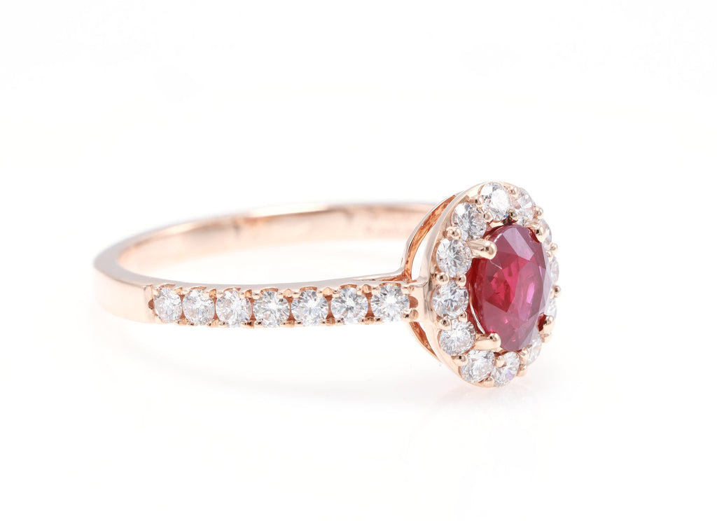 Burmese Ruby Halo Ring in 18K rose gold — view 3