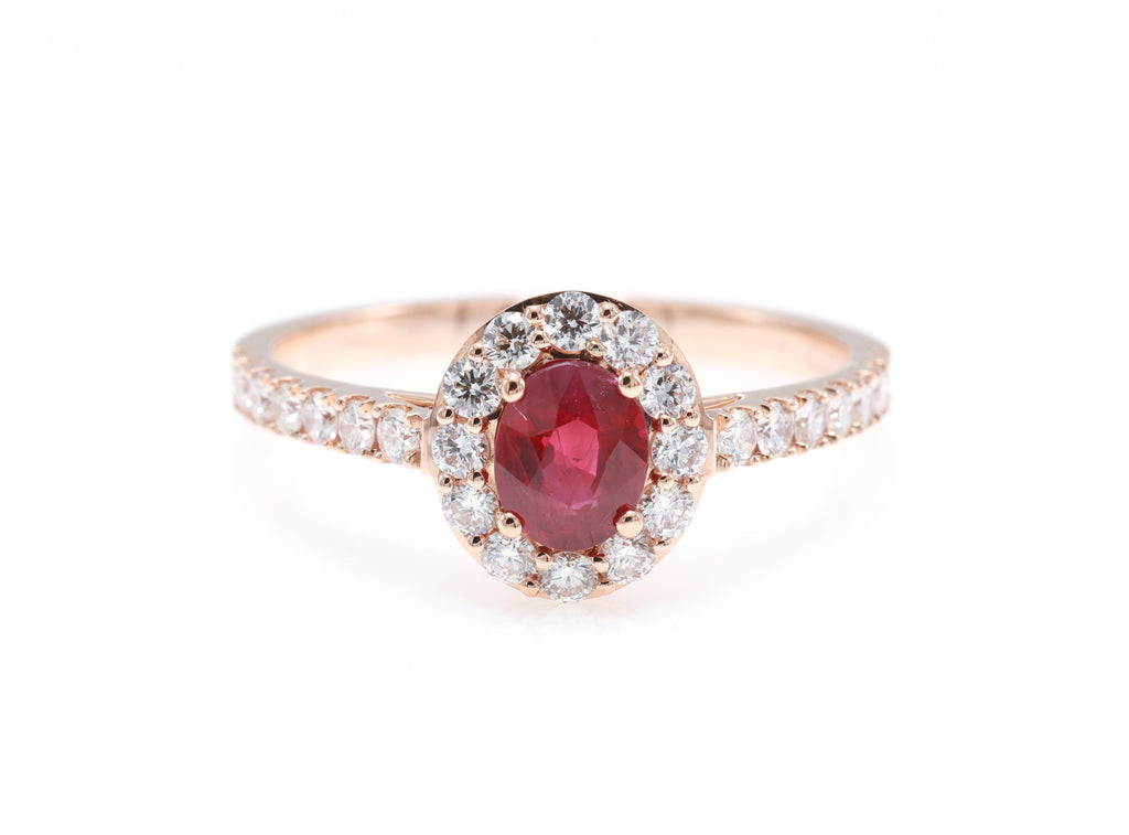 Burmese Ruby Halo Ring in 18K rose gold — view 4