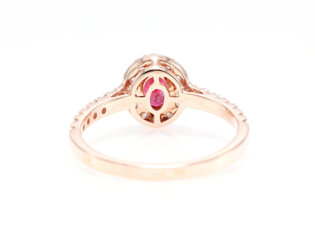 Burmese Ruby Halo Ring in 18K rose gold — view 5