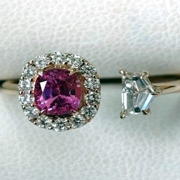 Ceylon Pink Sapphire & Cadillac Diamond Ring