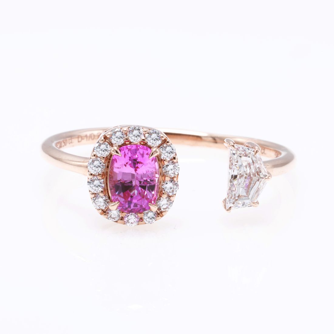 Ceylon Pink Sapphire & Cadillac Diamond Ring