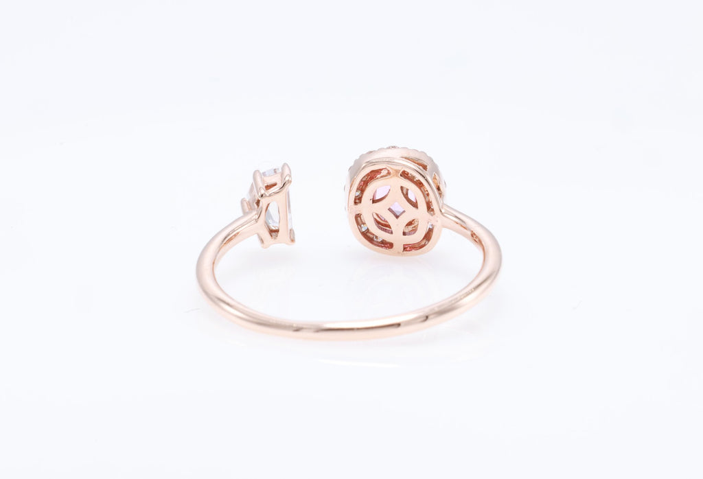 Ceylon Pink Sapphire & Cadillac Diamond Ring in 14K rose gold — view 3