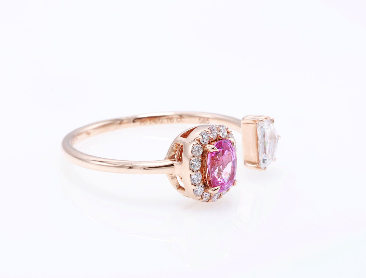 Ceylon Pink Sapphire & Cadillac Diamond Ring in 14K rose gold — view 4