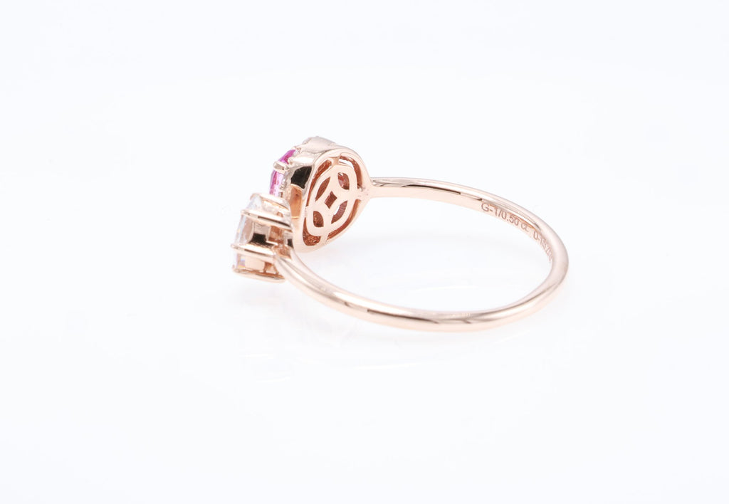 Ceylon Pink Sapphire & Cadillac Diamond Ring in 14K rose gold — view 5