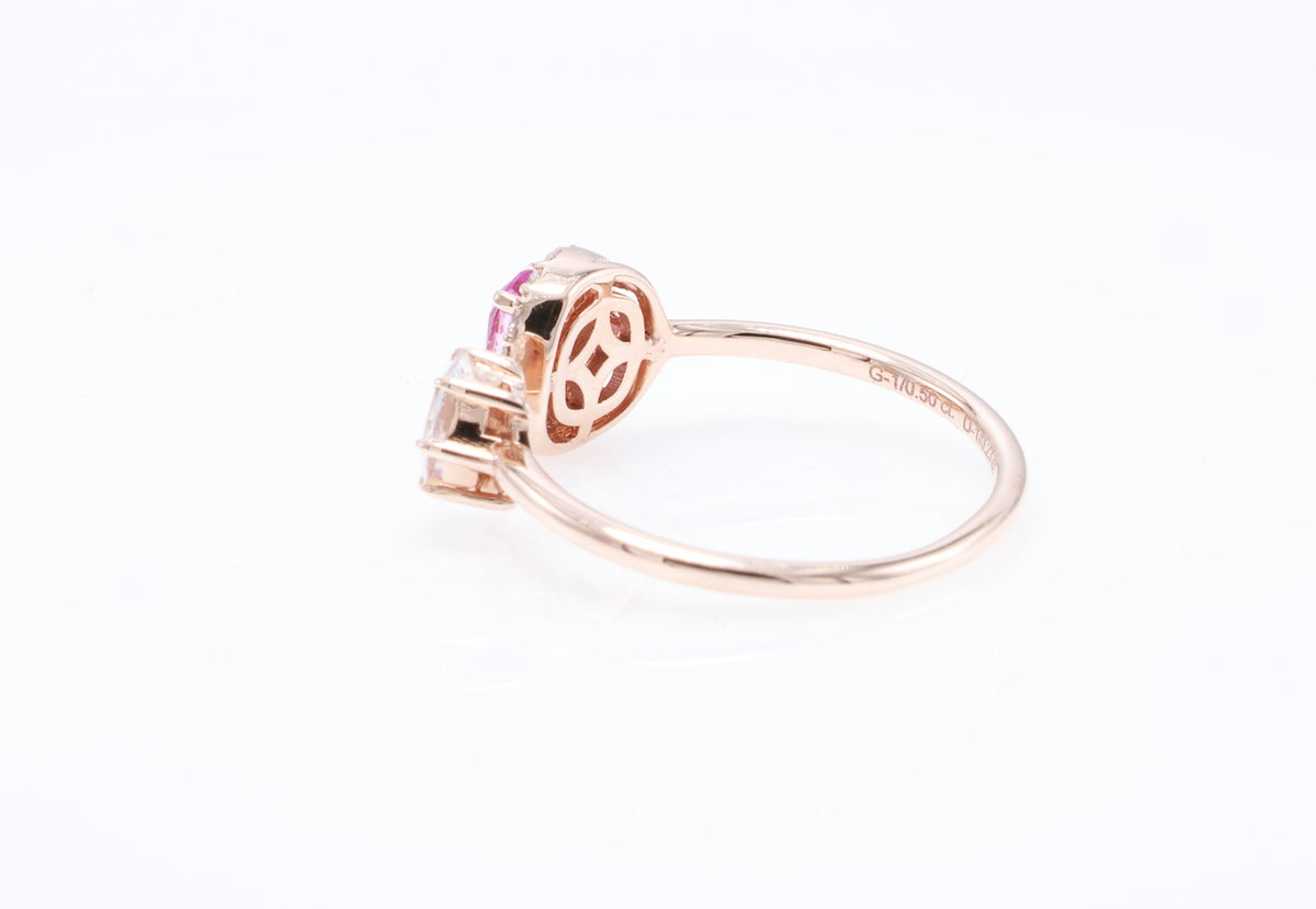 Ceylon Pink Sapphire & Cadillac Diamond Ring in 14K rose gold — view 5