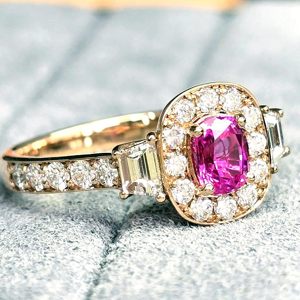 Ceylon Pink Sapphire Halo Ring