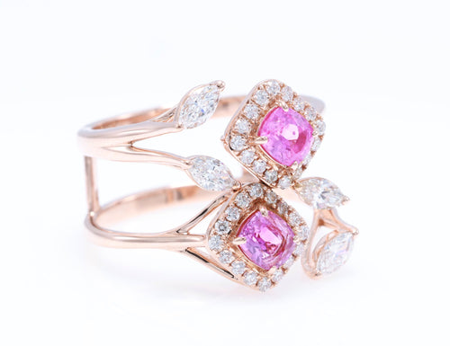 Ceylon Pink Sapphire & Marquise Diamond Ring in 14K rose gold — view 1