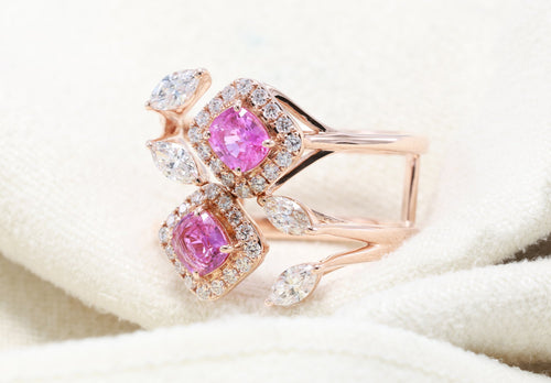 Ceylon Pink Sapphire & Marquise Diamond Ring in 14K rose gold — view 2