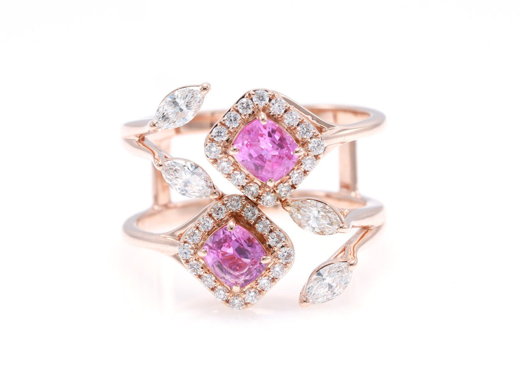Ceylon Pink Sapphire & Marquise Diamond Ring in 14K rose gold — view 3