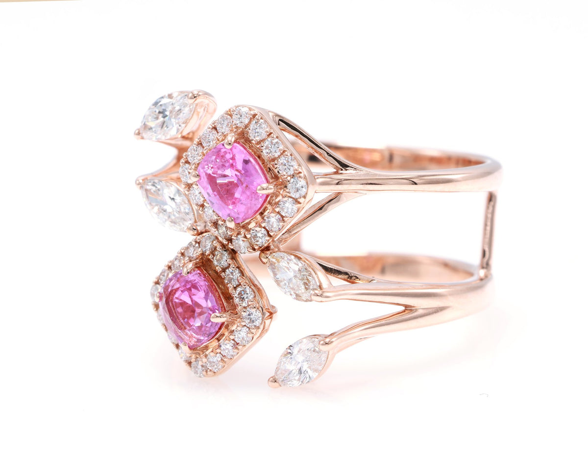 Ceylon Pink Sapphire & Marquise Diamond Ring in 14K rose gold — view 4
