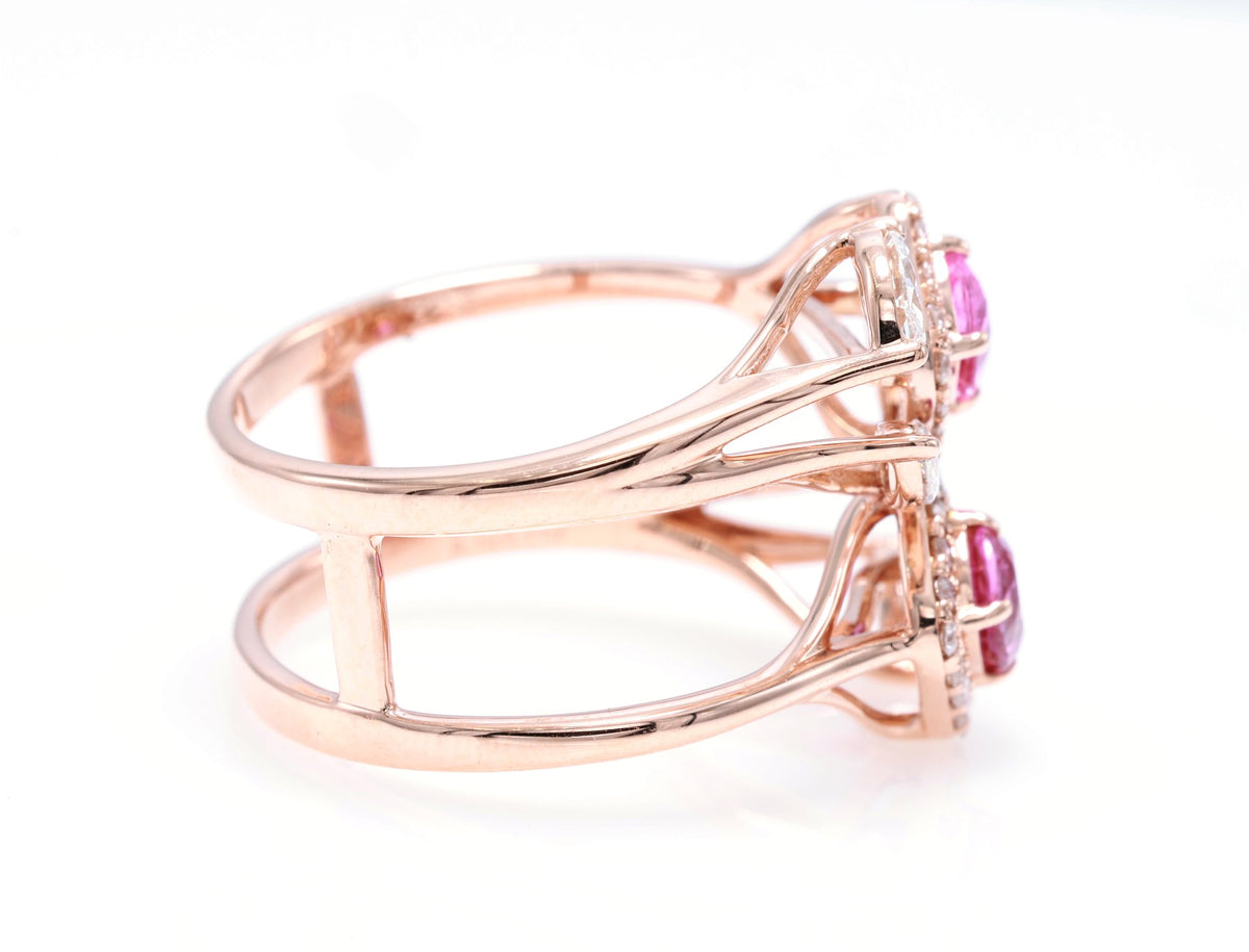 Ceylon Pink Sapphire & Marquise Diamond Ring in 14K rose gold — view 6