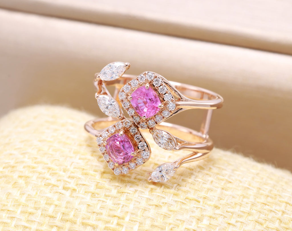 Ceylon Pink Sapphire & Marquise Diamond Ring in 14K rose gold — view 8