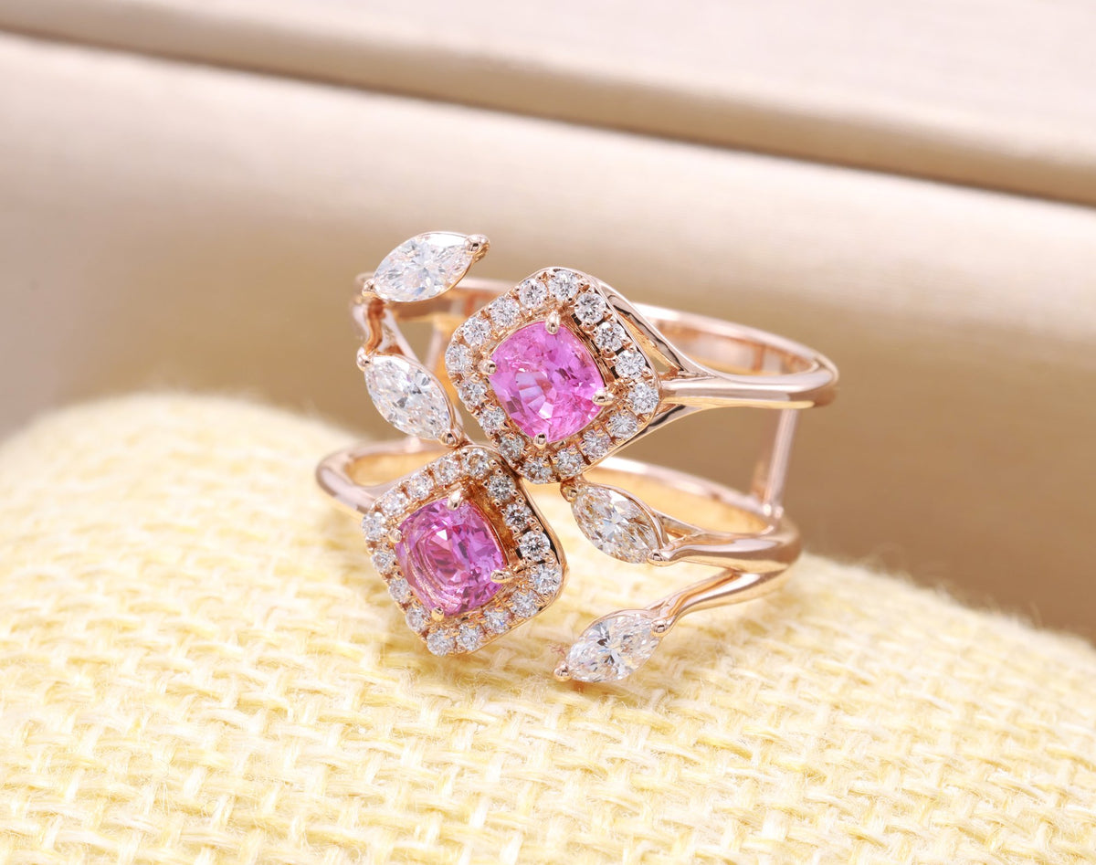Ceylon Pink Sapphire & Marquise Diamond Ring in 14K rose gold — view 8