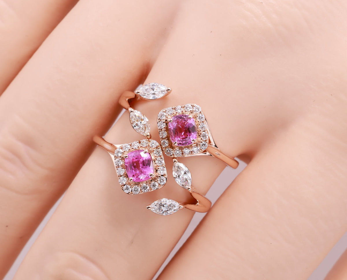 Ceylon Pink Sapphire & Marquise Diamond Ring in 14K rose gold — view 10