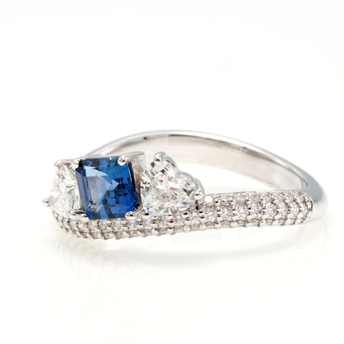 Ceylon Sapphire & Heart Diamond Bypass Ring — view 2
