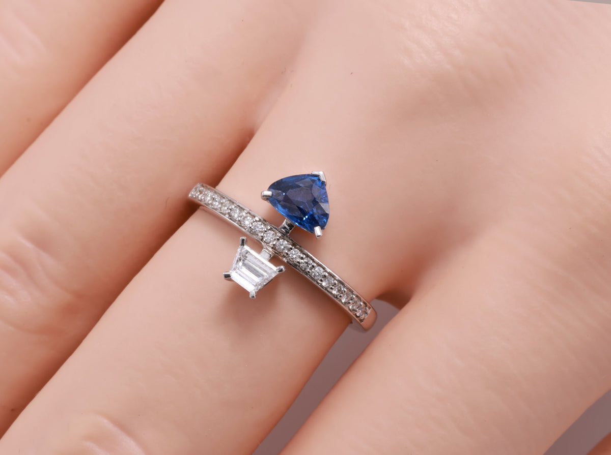 Ceylon Sapphire Open Ring in 18K white gold — view 4