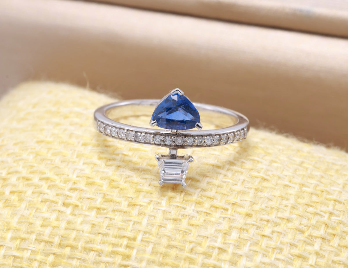 Ceylon Sapphire Open Ring in 18K white gold — view 5
