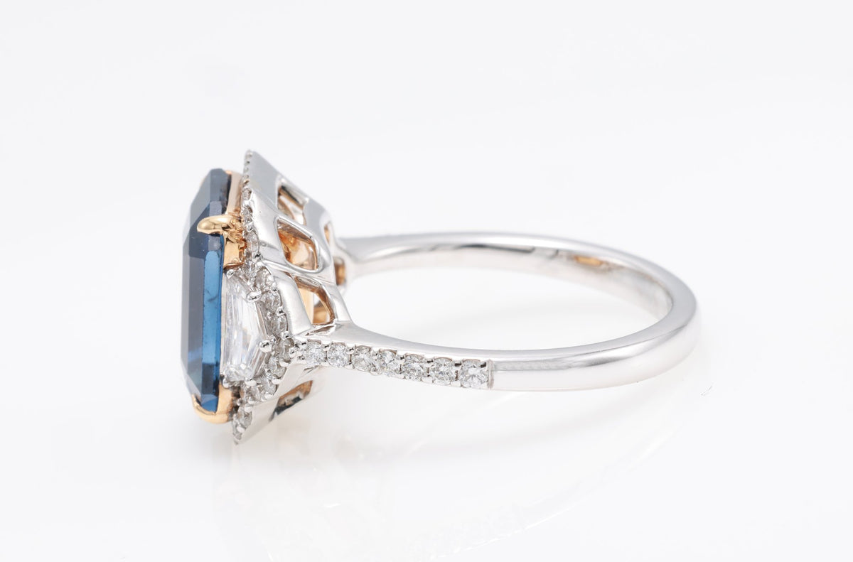 Ceylon Sapphire Three-Stone Ring, 6.31 ct in 18K white gold — view 5