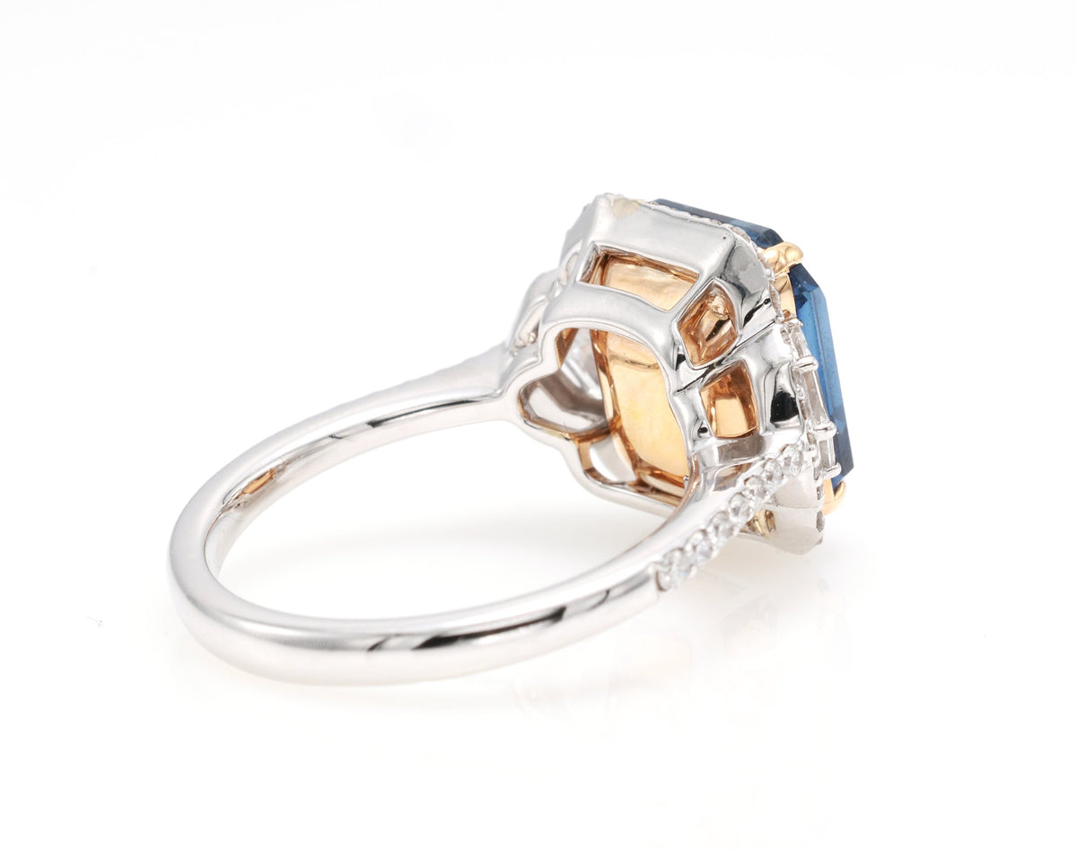 Ceylon Sapphire Three-Stone Ring, 6.31 ct in 18K white gold — view 7