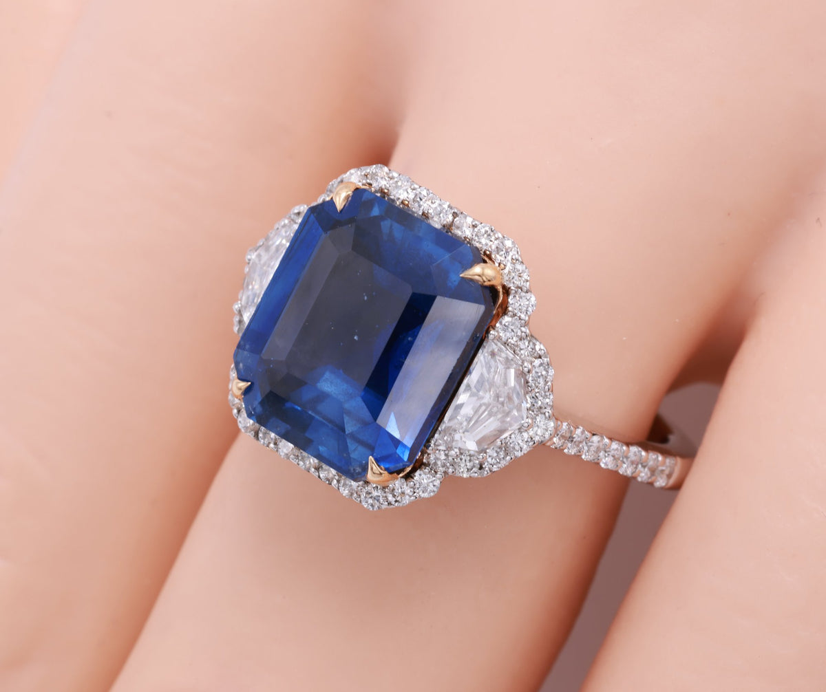 Ceylon Sapphire Three-Stone Ring, 6.31 ct in 18K white gold — view 11