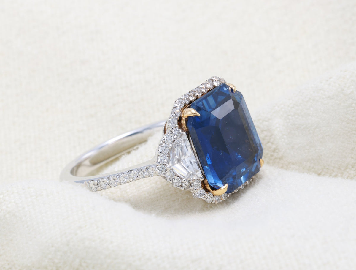 Ceylon Sapphire Three-Stone Ring, 6.31 ct in 18K white gold — view 14