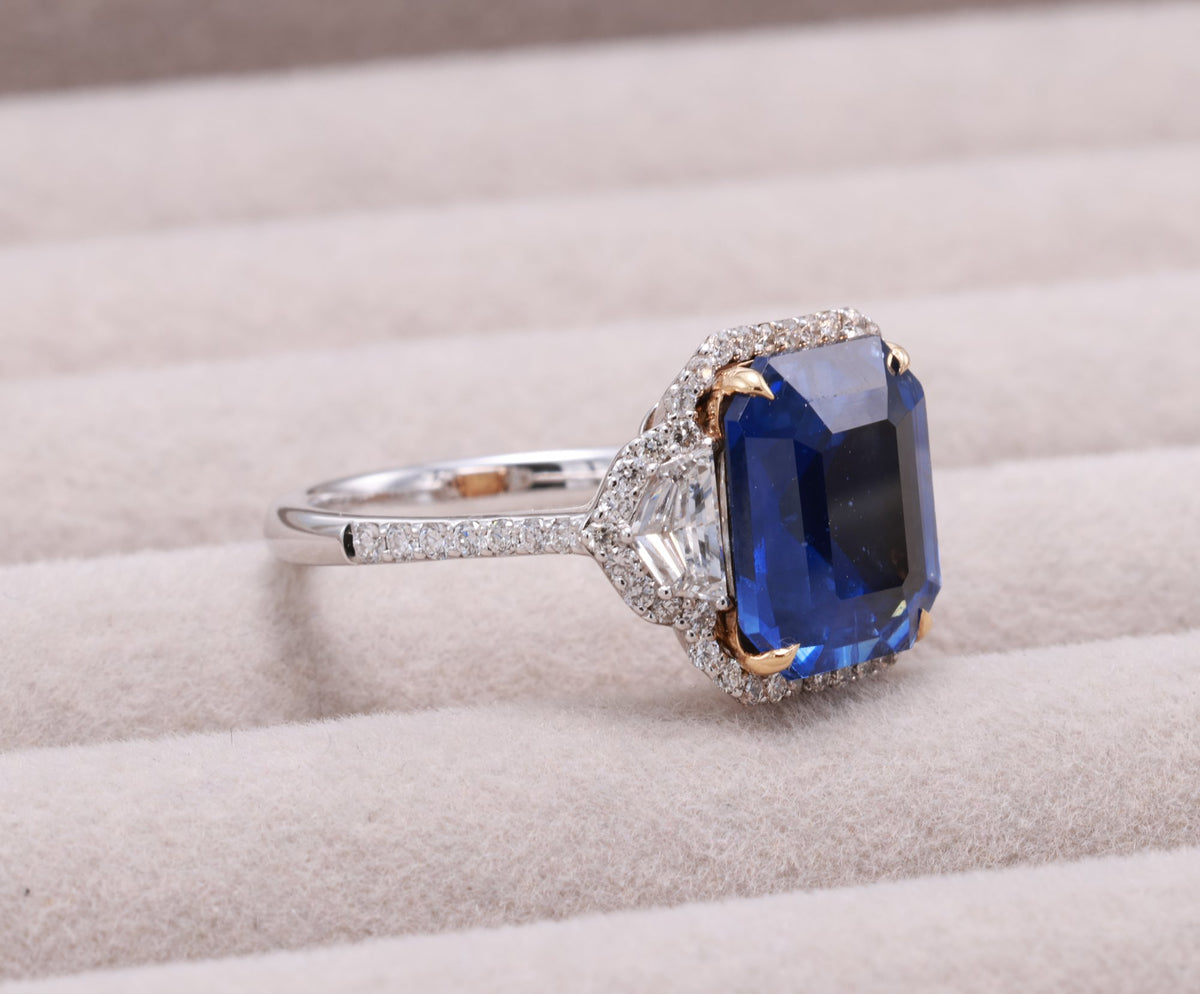 Ceylon Sapphire Three-Stone Ring, 6.31 ct in 18K white gold — view 16