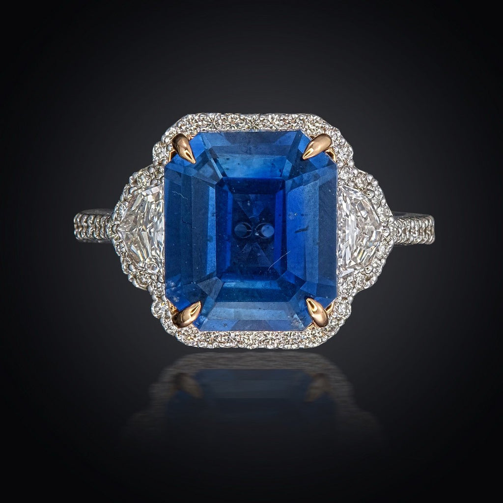 Ceylon Sapphire Three-Stone Ring, 6.31 ct in 18K white gold — view 17