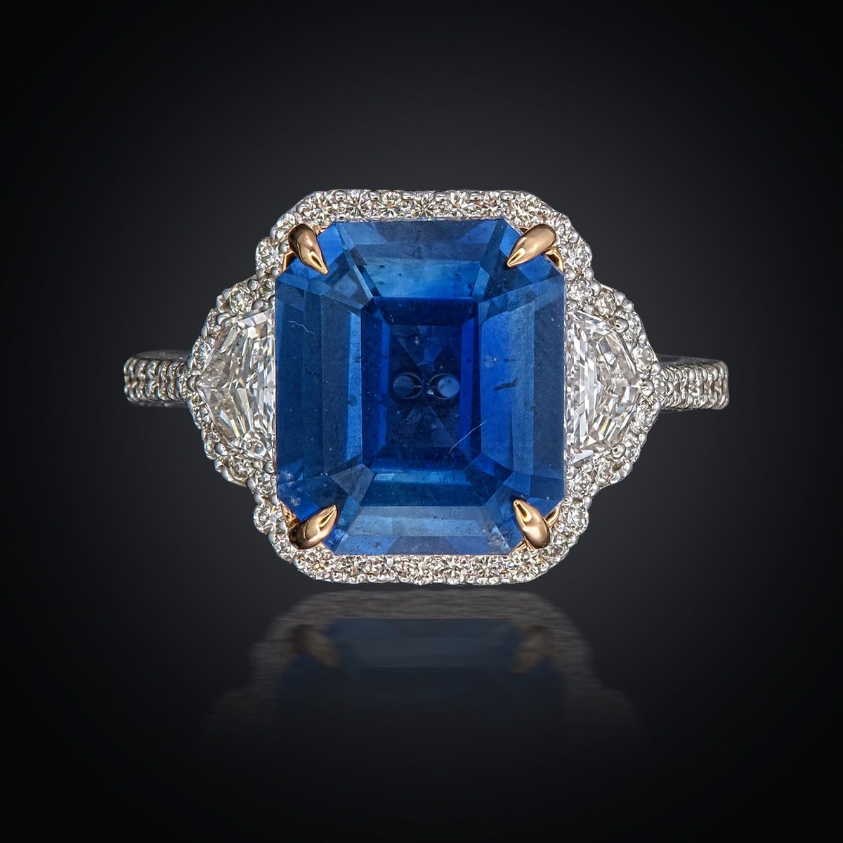 Ceylon Sapphire Three-Stone Ring, 6.31 ct in 18K white gold — view 17