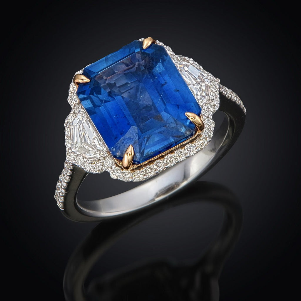Ceylon Sapphire Three-Stone Ring, 6.31 ct in 18K white gold — view 18