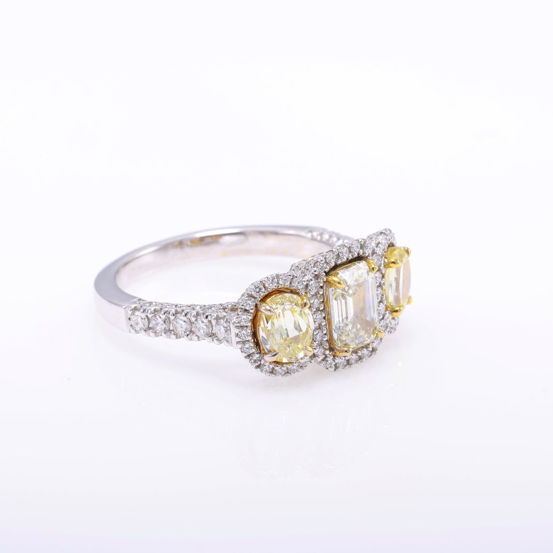 Emerald-Cut Diamond & Fancy Yellow Three-Stone Ring