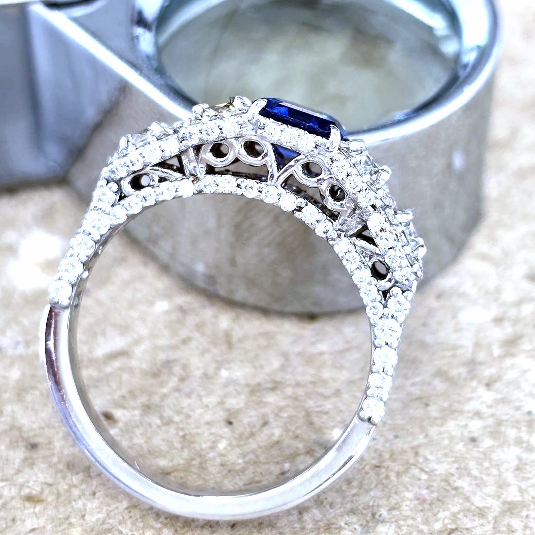 Emerald-Cut Sapphire & Pavé Ring — view 2