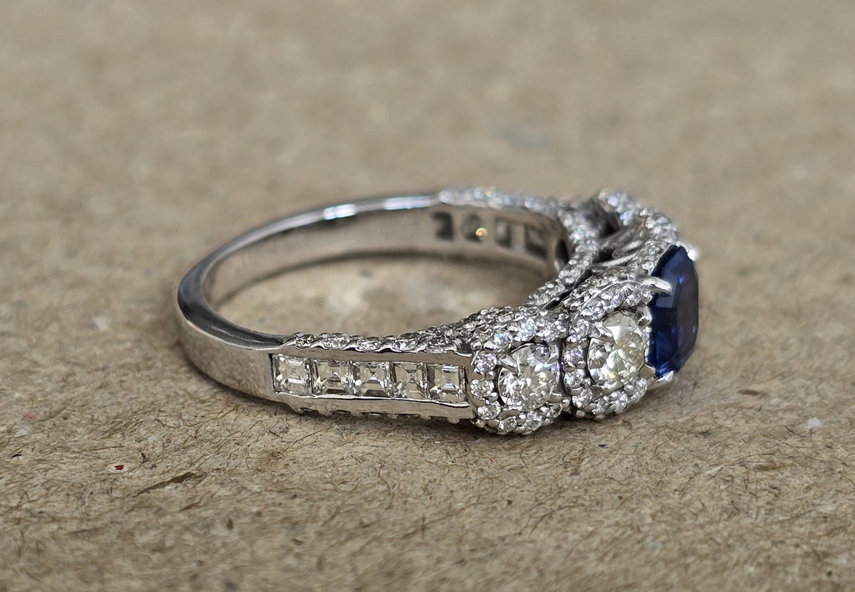 Emerald-Cut Sapphire & Pavé Ring in 18K white gold — view 4