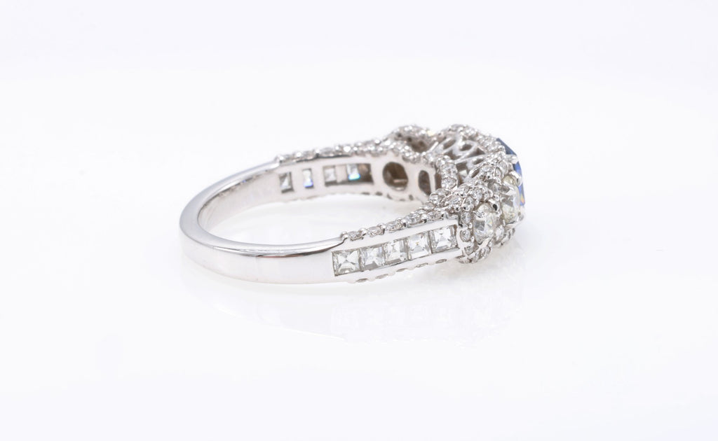 Emerald-Cut Sapphire & Pavé Ring in 18K white gold — view 7
