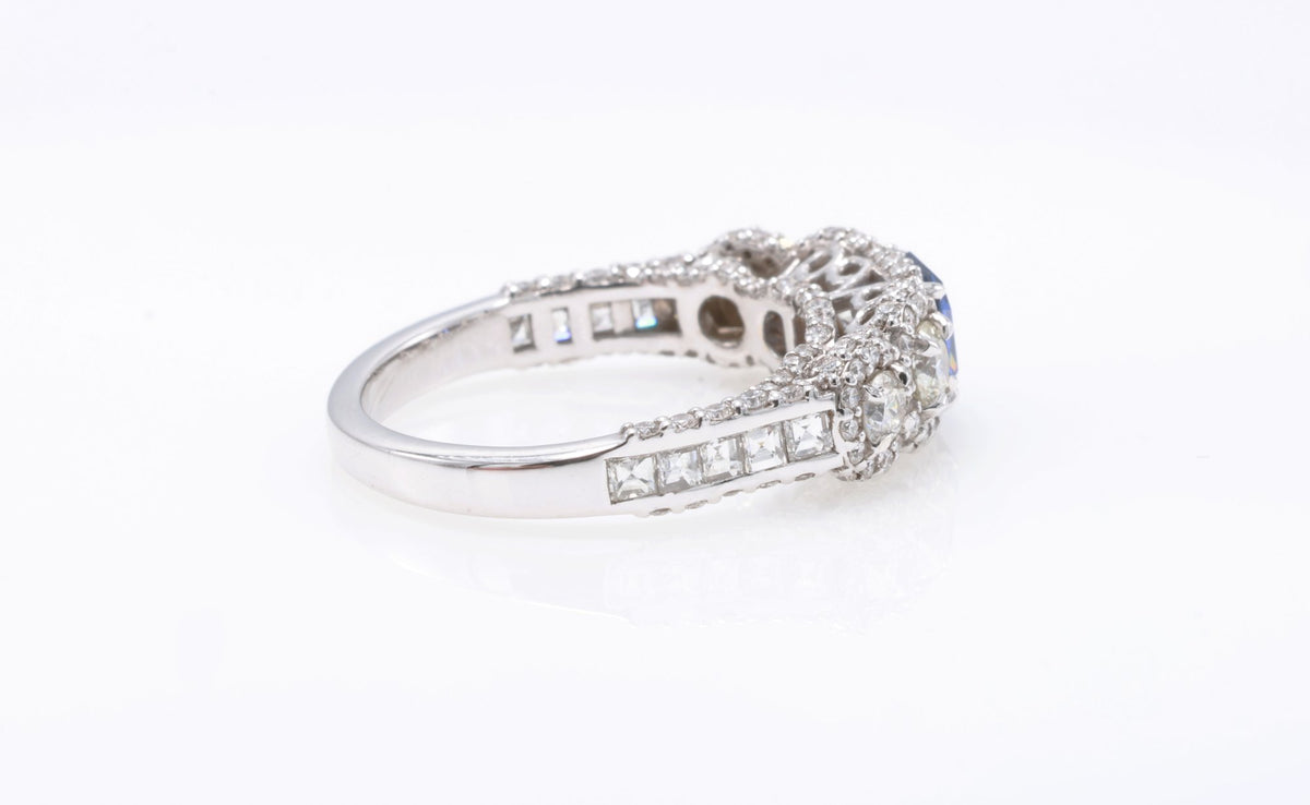 Emerald-Cut Sapphire & Pavé Ring in 18K white gold — view 7