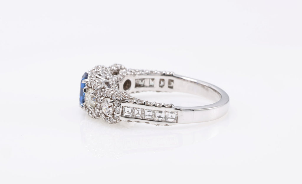 Emerald-Cut Sapphire & Pavé Ring in 18K white gold — view 9