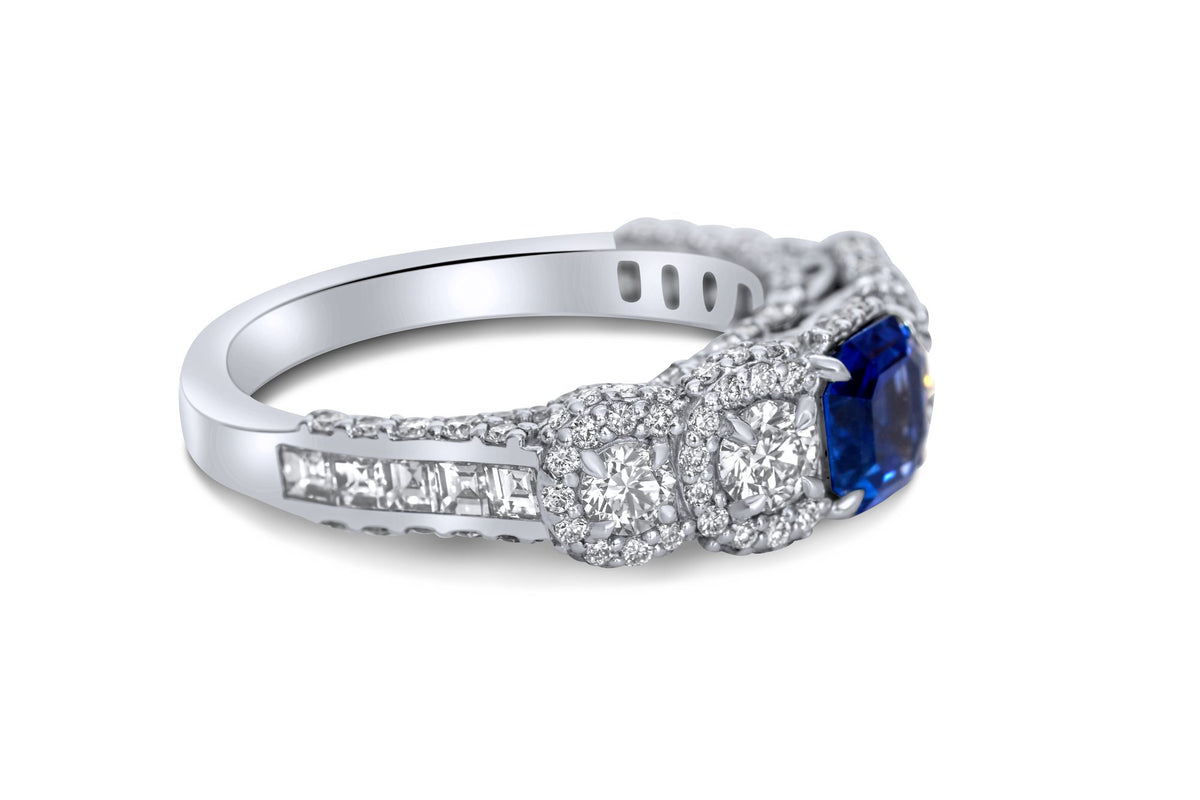 Emerald-Cut Sapphire & Pavé Ring in 18K white gold — view 16