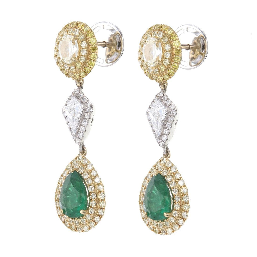 Emerald & Fancy Yellow Diamond Drop Earrings — view 2