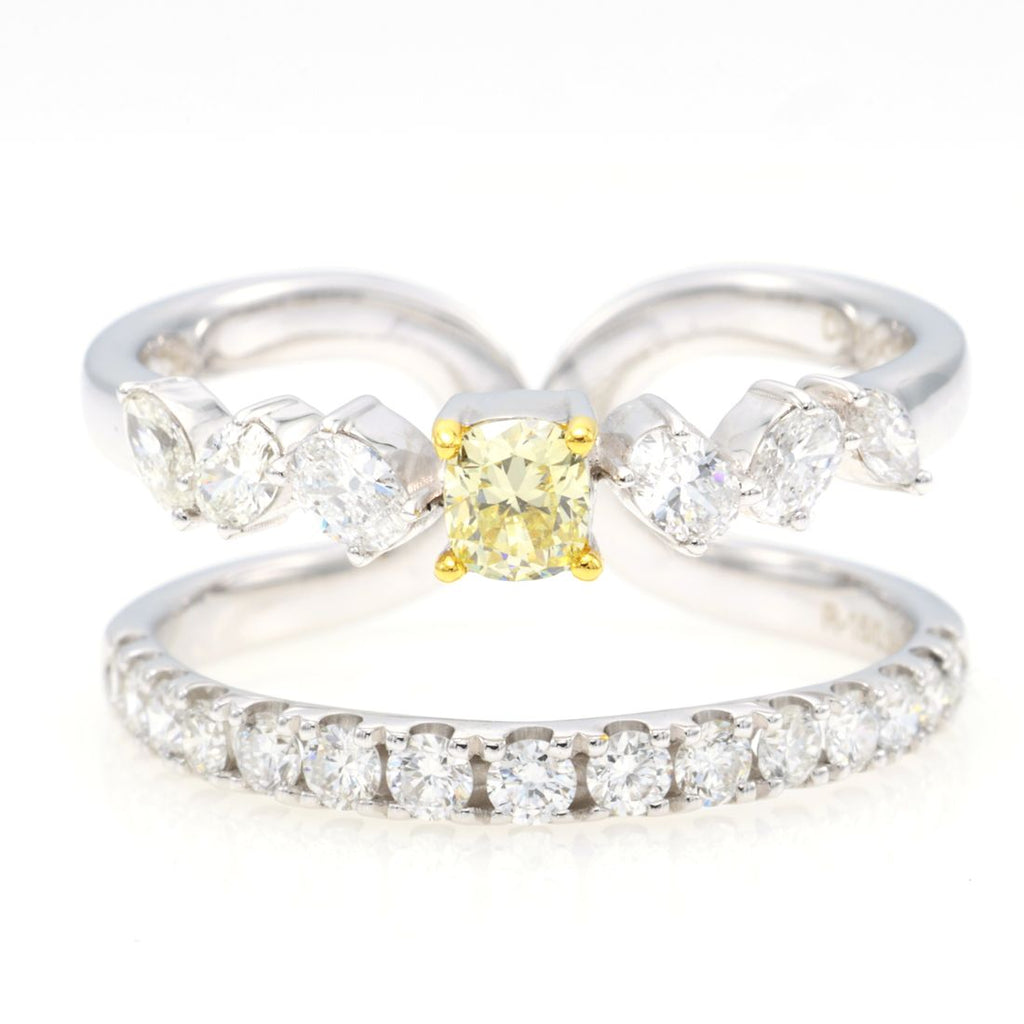 Fancy Yellow Cushion Diamond Double Band — view 2