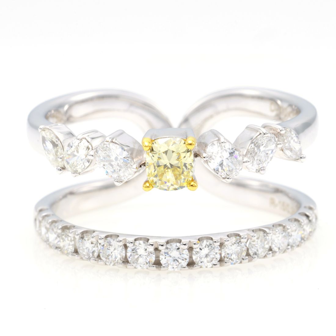 Fancy Yellow Cushion Diamond Double Band — view 2