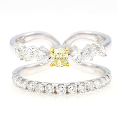 Fancy Yellow Cushion Diamond Double Band — view 2